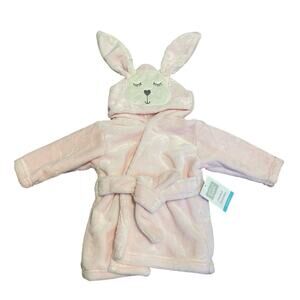 Hudson Baby fleece hooded bathrobe pink bunny warm belt soft cozy. Size 0-9 mon.